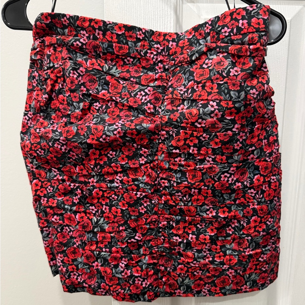 Zara Black and Red Floral Mini Skirt